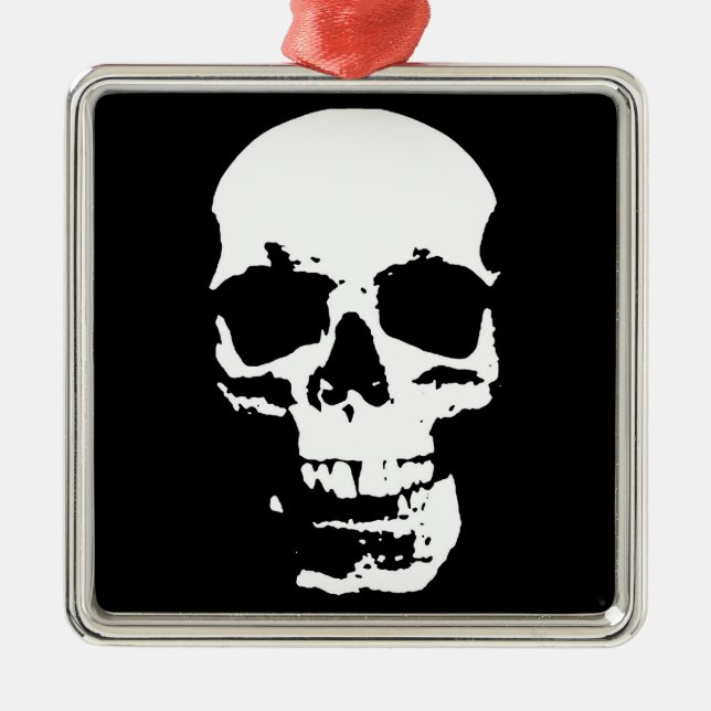 Ornement En Métal Noir & Blanc Pop Art Crâne Cool élégant (Devant)