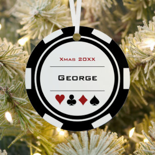 Ornement En Métal Noir et blanc Las Vegas Poker Chip Noël