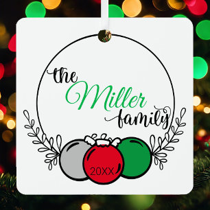 Ornement En Métal Nom de famille Photo et année Noël Keepsaké