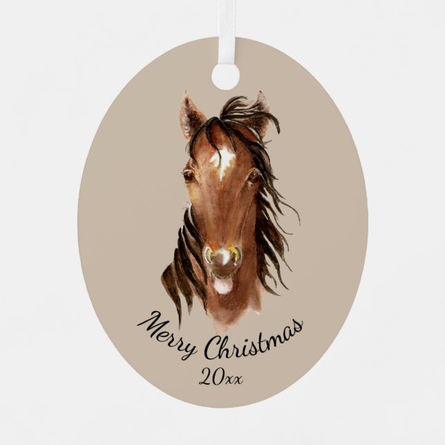 Ornement En Métal Nom personnalisé, Monogramme, Cheval d'aquarelle t (Recto)