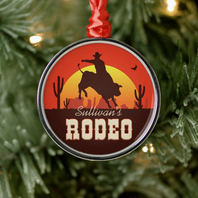 Ornement En Métal NOM Personnalisé Western Cowboy Bull Rider Rodeo (Arbre)