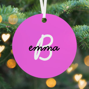 Ornement En Métal Nom rose chaud   Neon de monogramme initial modern