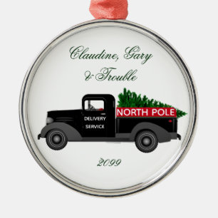 Ornement En Métal North Pole Delivery Truck - Premium Round