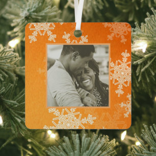 Ornement En Métal Nos premiers Snowflakes Orange de Noël Minimaliste