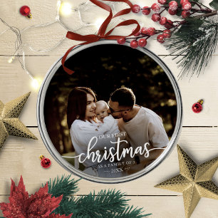 Ornement En Métal Notre premier Noël en tant que famille de 3 Photo 