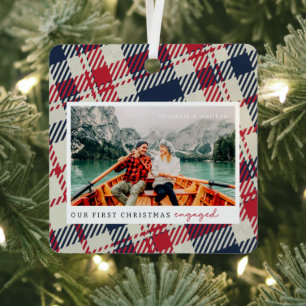 Ornement En Métal Notre premier Noël Engagé Moderne Plaid Deux Photo