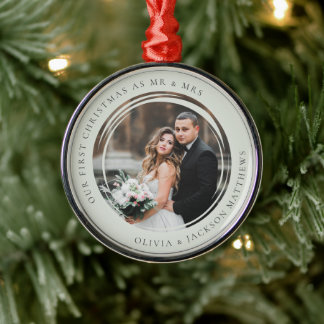 Ornement En Métal Notre premier Noël Mr & Mrs Photo