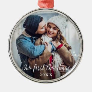 Ornement En Métal Notre premier script photo en couple de Noël