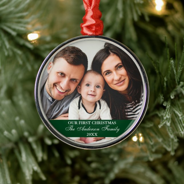 Ornement En Métal Notre première photo de famille de Noël (Arbre)