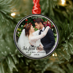 Ornement En Métal Notre première photo de Mariage de Noël