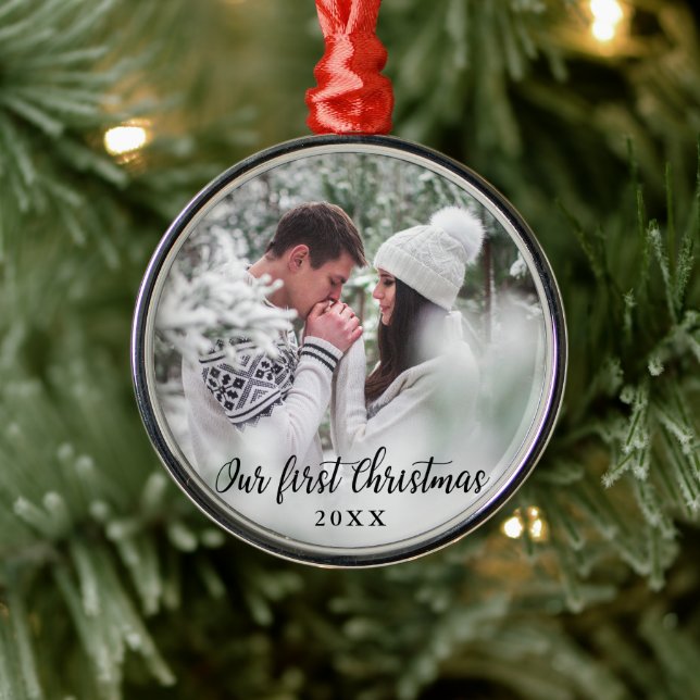 Ornement En Métal Notre première photo en couple de Noël (Arbre)