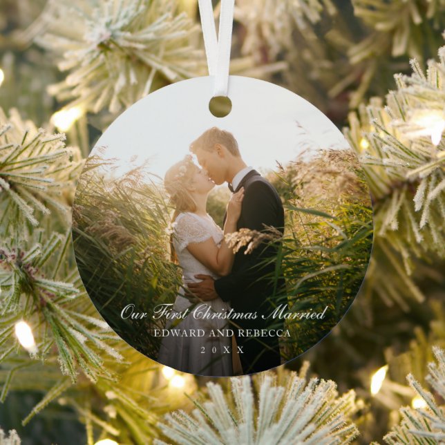 Ornement En Métal Notre première photo mariée de Noël Elégante marié (Insitu)