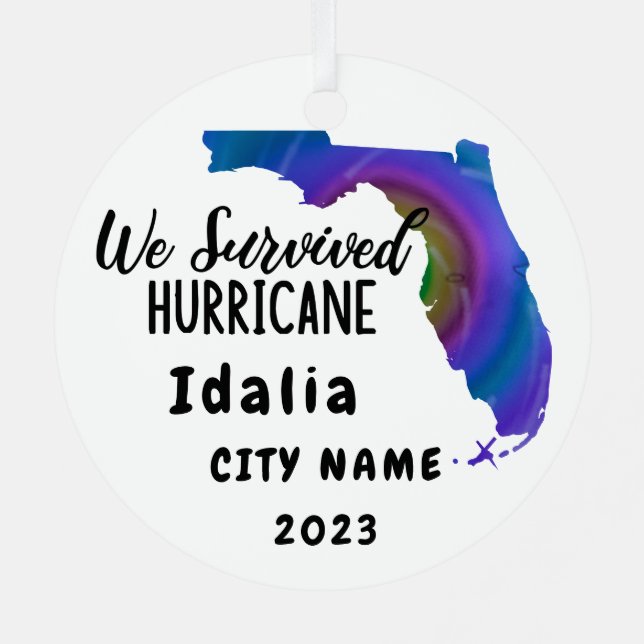 Ornement En Métal Nous Avons Survécu ! Hurrican Idalia Florida & Nom (Verso)