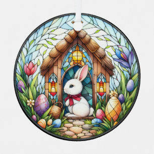 Ornement En Métal OEufs De L'Eglise Du Lapin De Pâques Fleurs De Ver