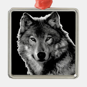 Ornement En Métal Oeuvre de Loup noir et blanc