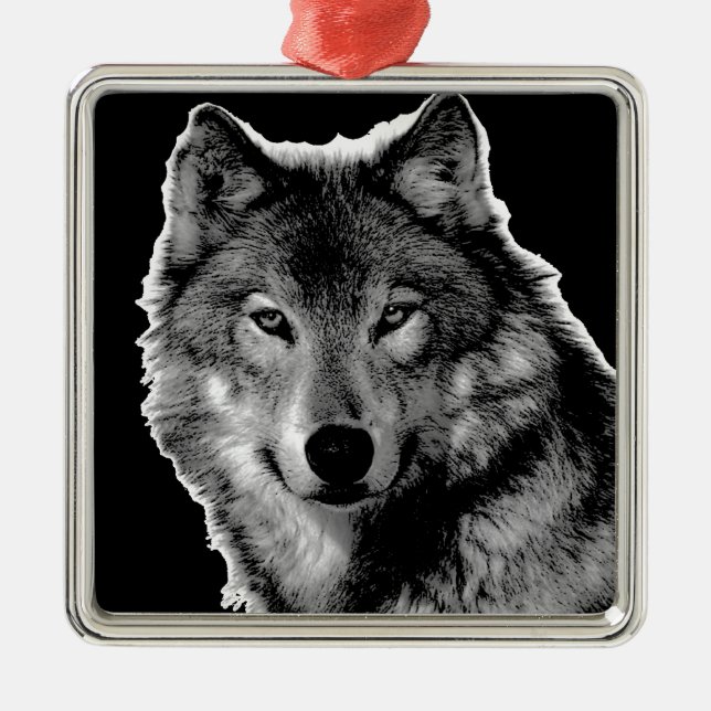 Ornement En Métal Oeuvre de Loup noir et blanc (Devant)