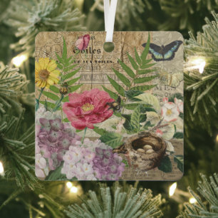 Ornement En Métal Oiseau Nid Floral Jardin Fleur Papillon Art