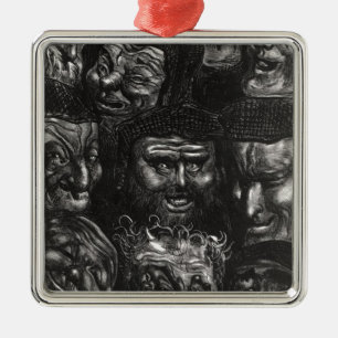 Ornement En Métal Onze visages grotesques