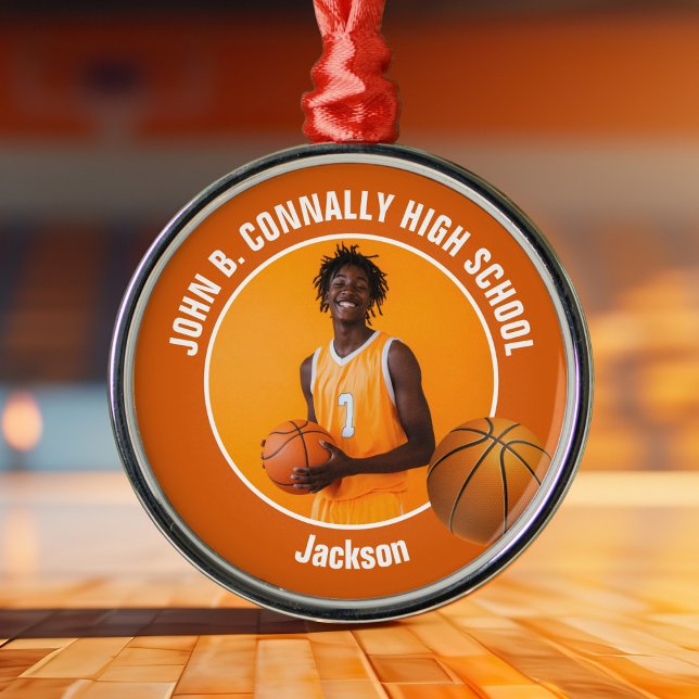 Ornement En Métal Orange Basketball Player Photo Christmas (Créateur téléchargé)