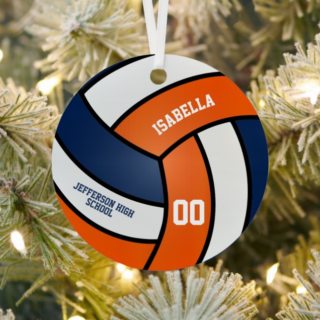 Ornement En Métal Orange et Navy Blue Volleyball - Personnaliser (Insitu)