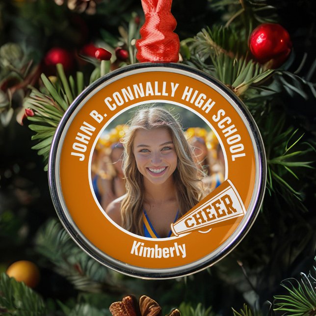 Ornement En Métal Orange Pom-pom girl Photo Lycée Noël (Créateur téléchargé)