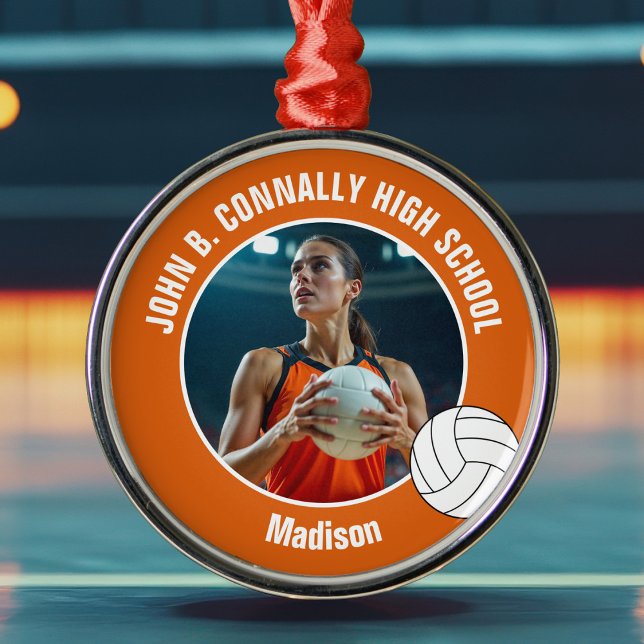 Ornement En Métal Orange Volleyball Player Photo Christmas Gift (Créateur téléchargé)