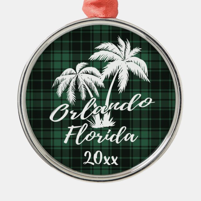 Ornement En Métal Orlando Florida Palm Tree Green Plaid (Devant)