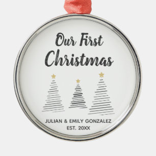 Ornement En Métal Our First Christmas Black and White Elegant Trees