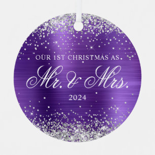 Ornement En Métal Paillettes Argent Améthyste Notre 1er Noël