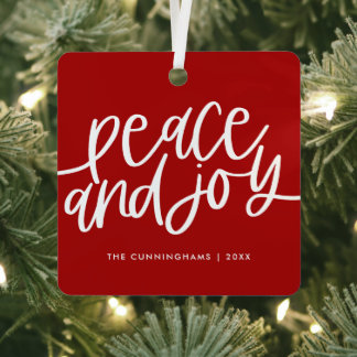 Ornement En Métal Paix et joie Hiver Rouge Vert Photo Métal Ornamen