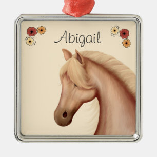 Ornement En Métal Palomino et Cheval aux Fleurs personnalisés