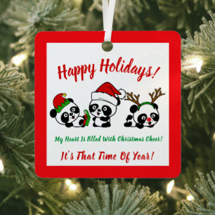 Ornement En Métal Pandas de Noël personnalisés