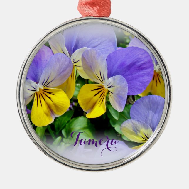 Ornement En Métal Pansies - pourpre et jaune (Devant)