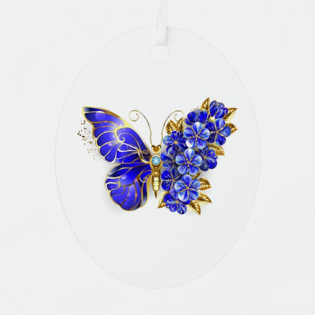 Ornement En Métal Papillon saphir à fleurs (Recto)