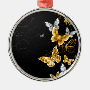 Ornement En Métal Papillons d'or et de blanc