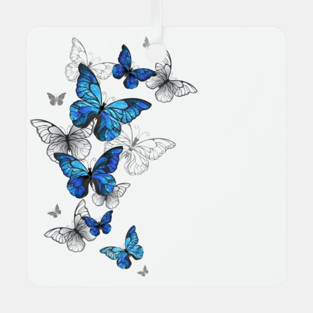 Ornement En Métal Papillons volants bleus Morpho (Recto)