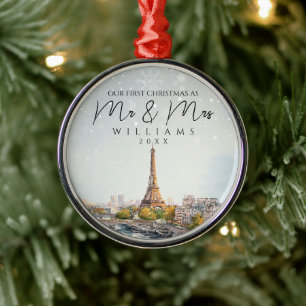 Ornement En Métal Paris Skyline Élégant Premier Noël en tant que M.