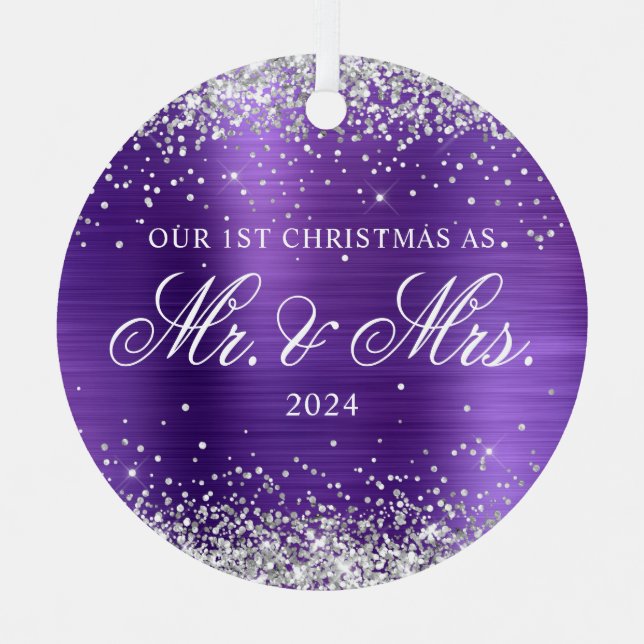 Ornement En Métal Parties scintillant Argent Amethyst Foil Notre 1er (Recto)