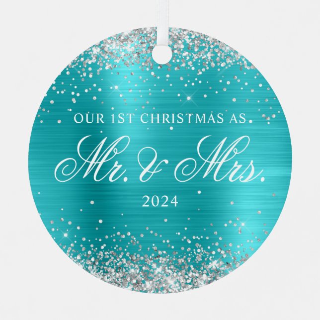 Ornement En Métal Parties scintillant Argent Turquoise Bleu Foil 1er (Recto)