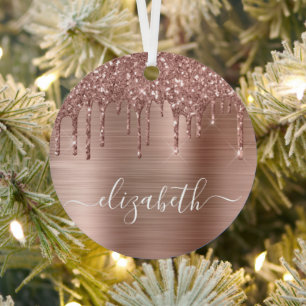 Ornement En Métal Parties scintillant d'or Rose de Noël personnalisé