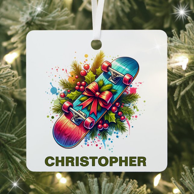 Ornement En Métal Patinage de Noël Enthousiastes Nom personnalisé (Créateur téléchargé)