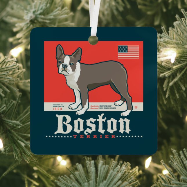 Ornement En Métal Patriotique | Boston Terrier (Insitu)