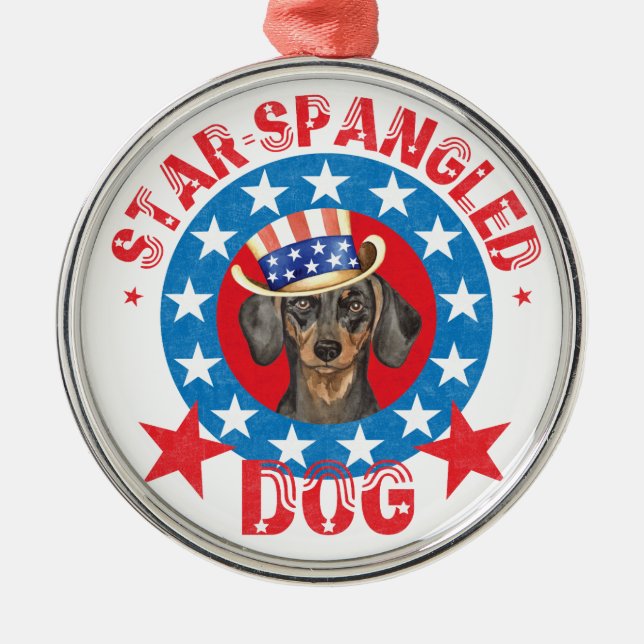 Ornement En Métal Patriotique Dachshund (Devant)