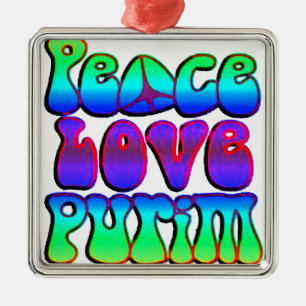 Ornement En Métal Peace Love Purim