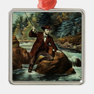 Ornement En Métal Pêche de truite de ruisseau - un moment soucieux,