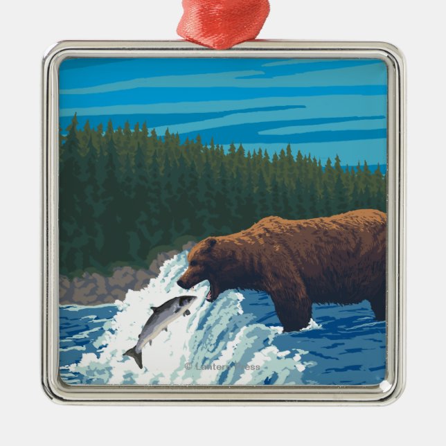 Ornement En Métal Pêche d'ours en rivière - Montana (Devant)