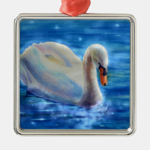 Ornement En Métal Peinture d'aquarelle blanche pour cygne