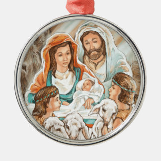 Ornement En Métal Peinture de nativité avec de petits garçons de