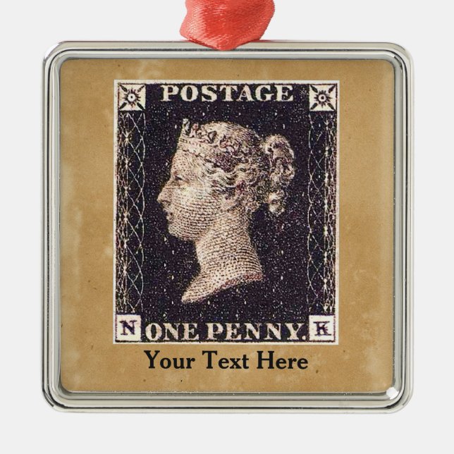 Ornement En Métal Penny Black Postage Timbre (Devant)