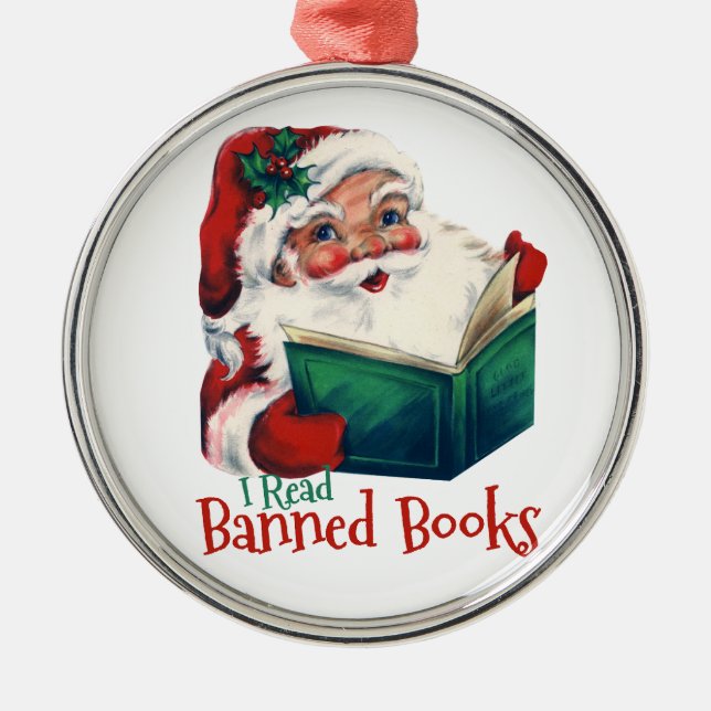 Ornement En Métal Père Noël Lit Les Livres Interdits (Devant)